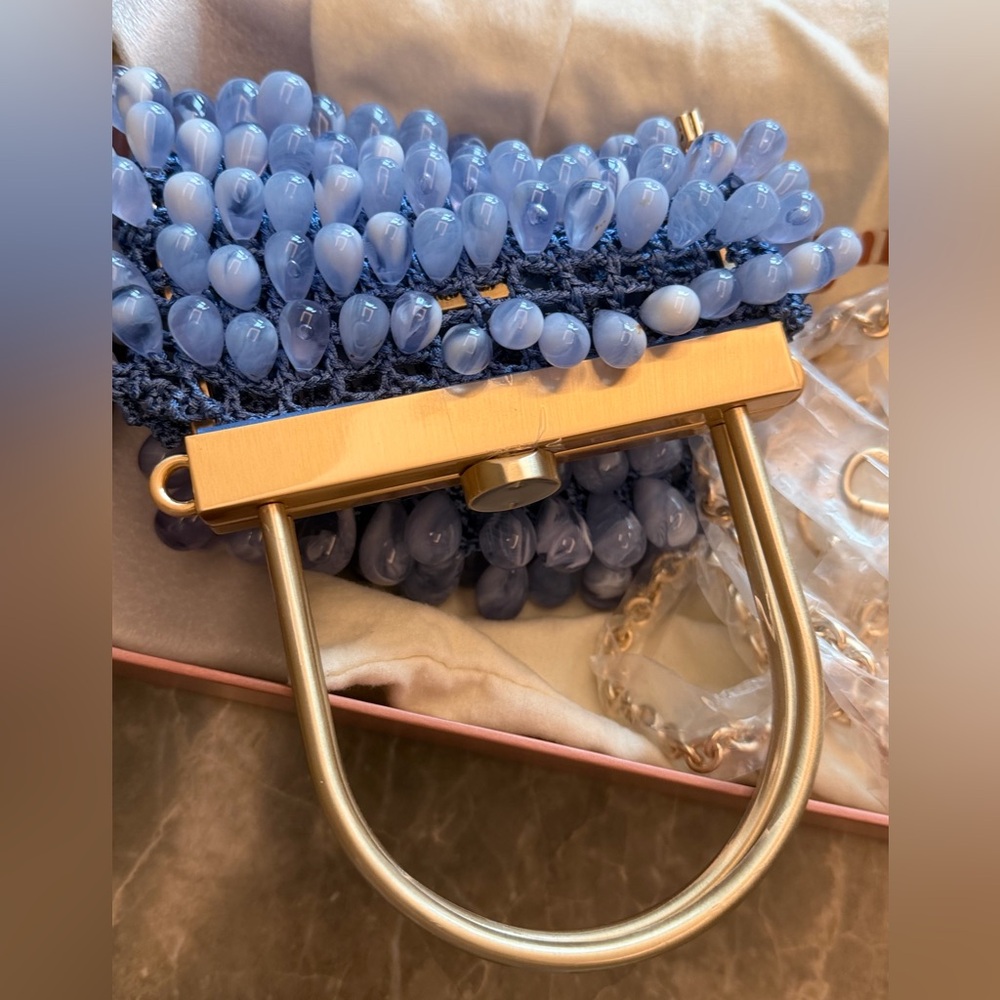 cult gaia Periwinkle Beaded Clutch with Gold Frame - Picture 6 of 13